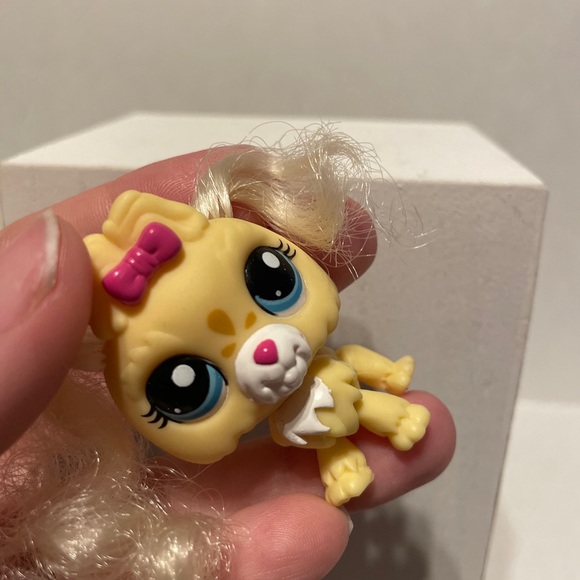 Littlest Pet Shop Maltese Dog LPS #2638 Puppy Real Curly Hair Pink Bow  51 - Picture 4 of 8